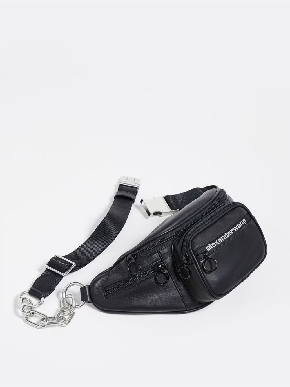 Alexander Wang Black Leather Belt Bag with Chain Detail